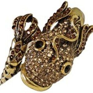 Gold Rhinestone Fish Head Clamper Bracelet